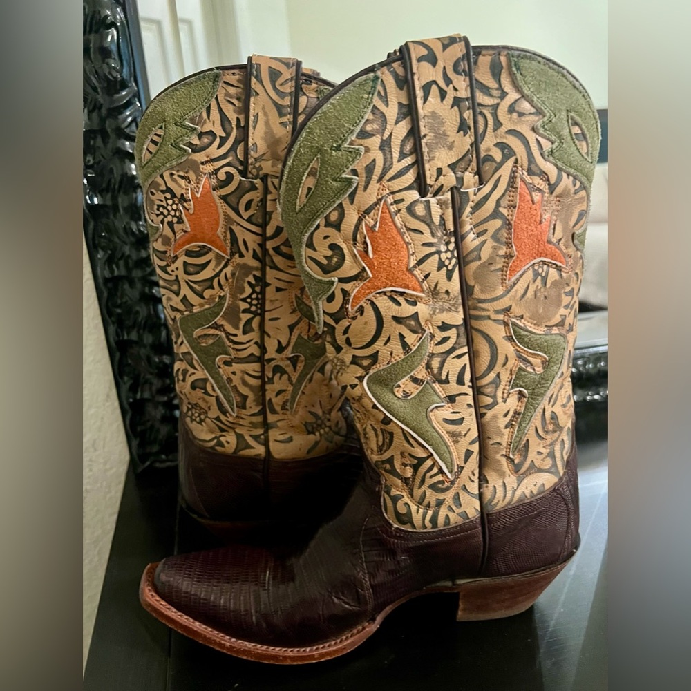 Frye Lilly Lizard/Tooled leather/Boho Western Boots - Picture 6 of 14